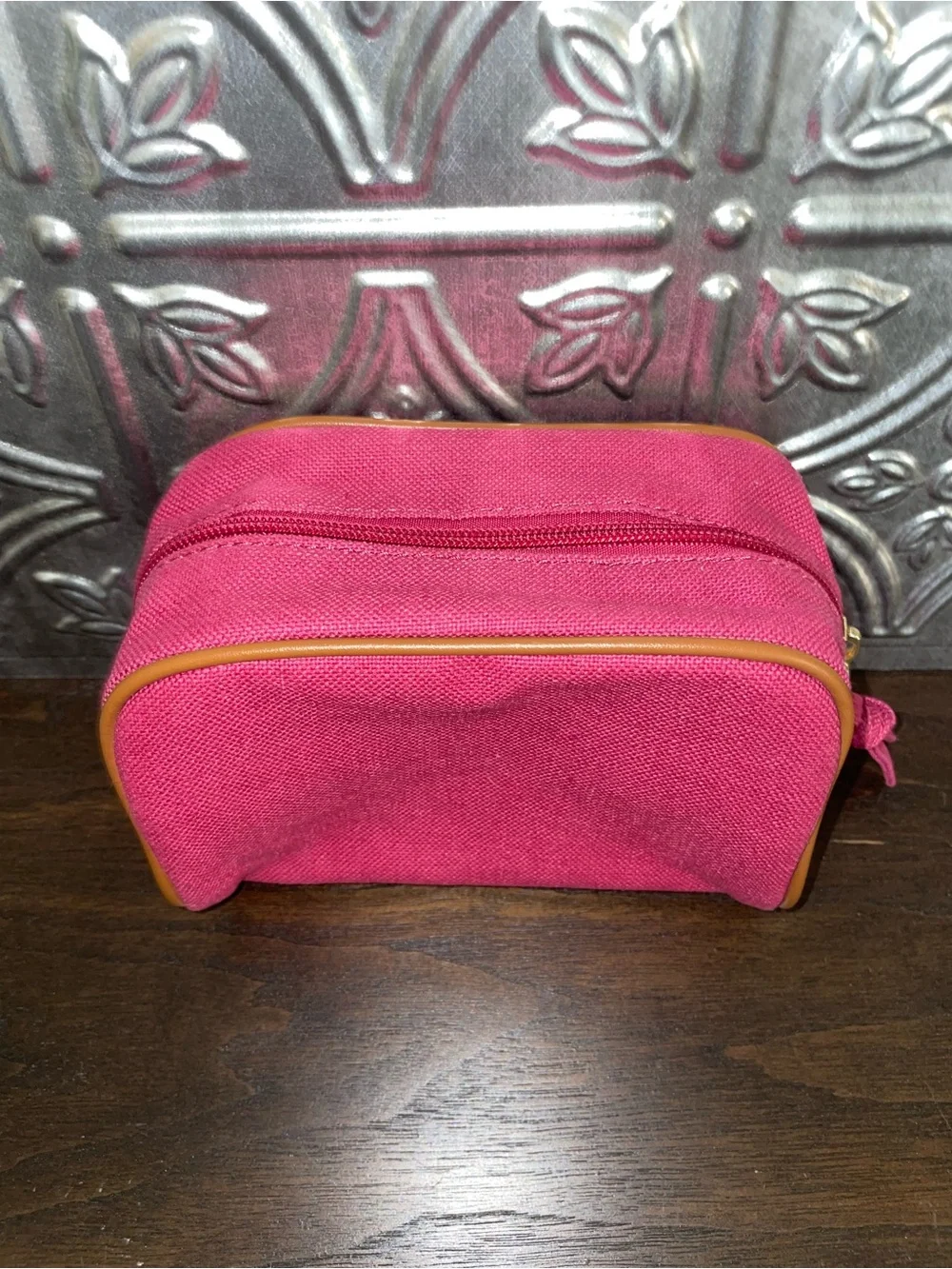 Spartina Pink Canvas Cosmetic travel Pouch with Gold Sailboat Embroidery